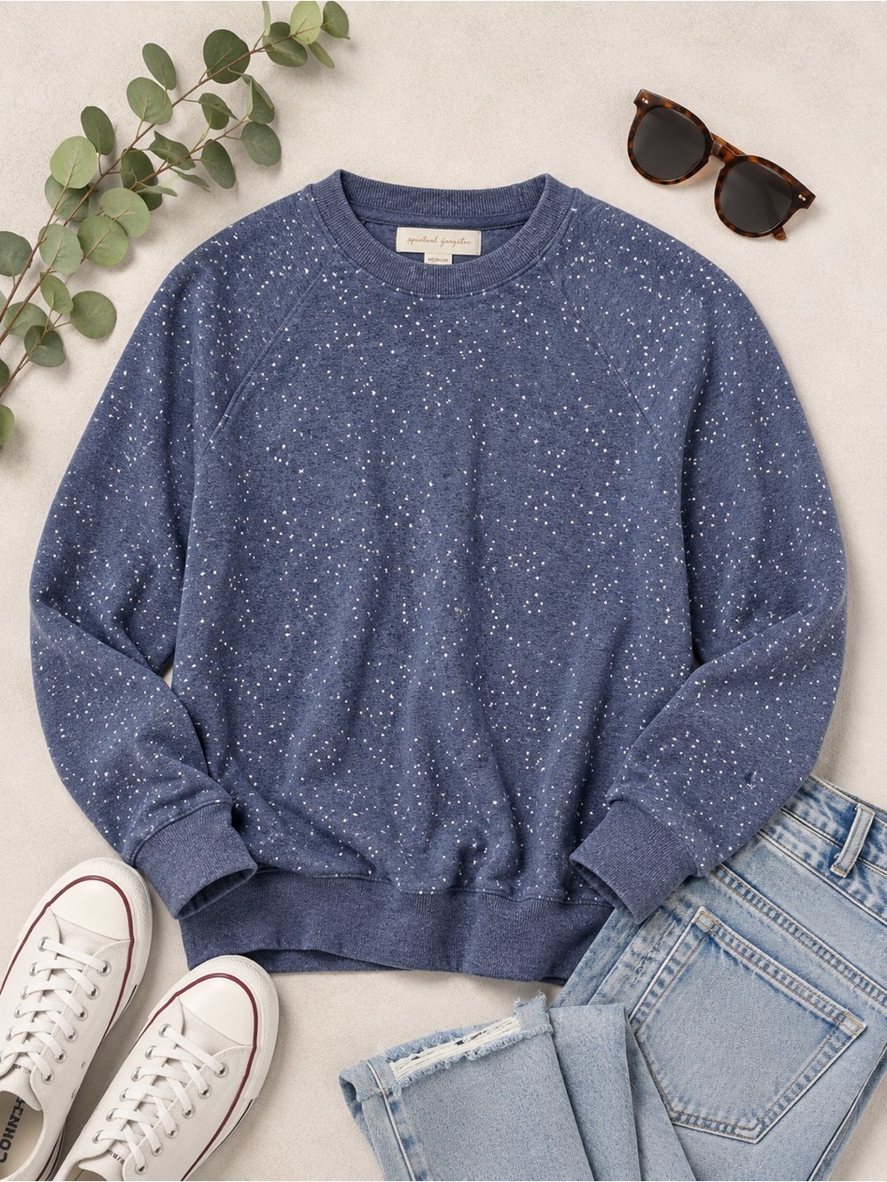 Spiritual Gangster | Blue Star Print Sweatshirt | Medium Cozy Lounge Pullover - Picture 2 of 6